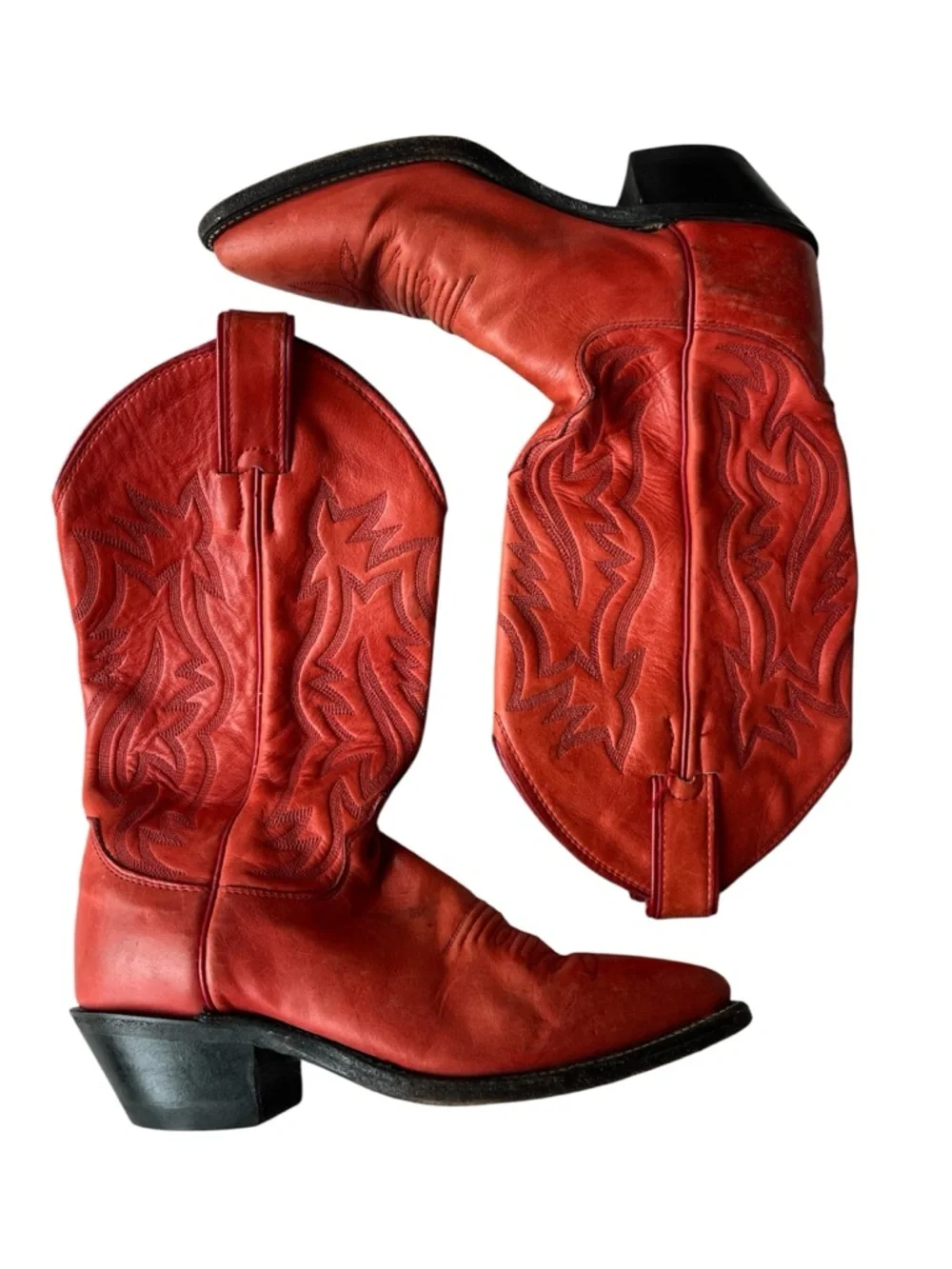 VINTAGE JUSTIN RED / ORANGEY COWGIRL BOOTS WOMENS 6 - Picture 1 of 8